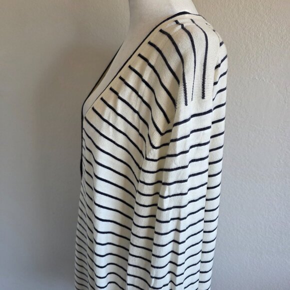 Talobts Plus 3X Cardigan Off White Navy Stripe Pockets Super Soft Long Sleeve - Picture 5 of 10